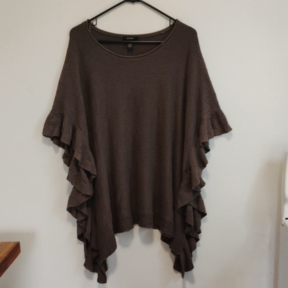 Alfani | Brown Ruffled Hem Sweater Poncho | S/M